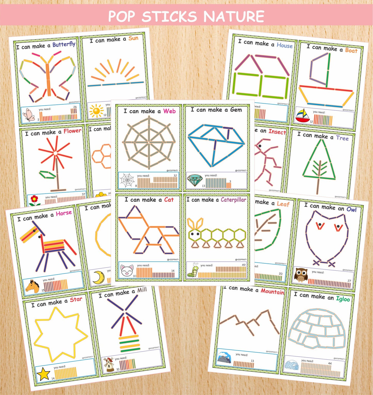 Nature Popsicle Sticks (20 Visual Cards)