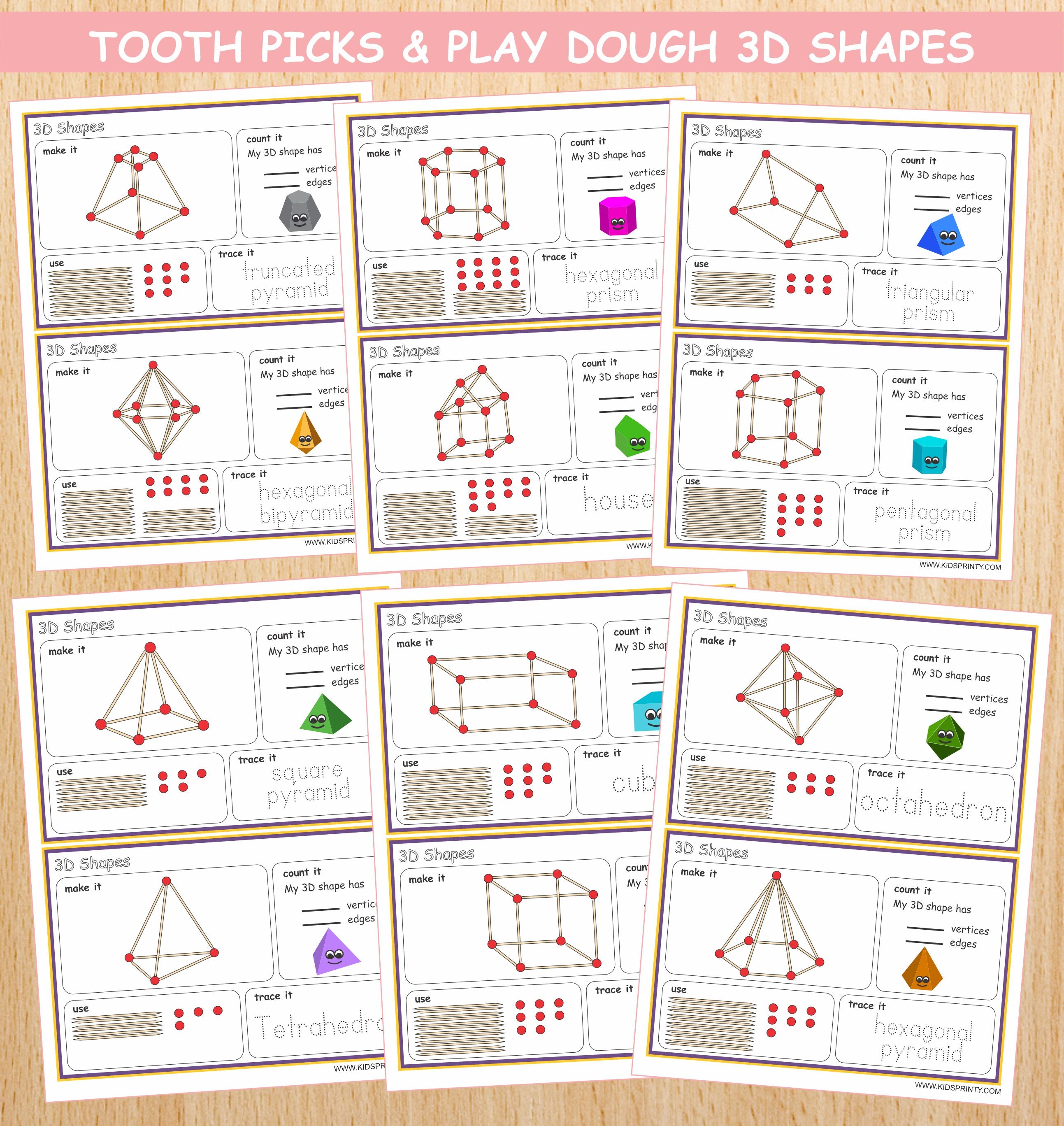 Toothpicks Playdough 3D Shapes Activity Sheets – Kids Printy