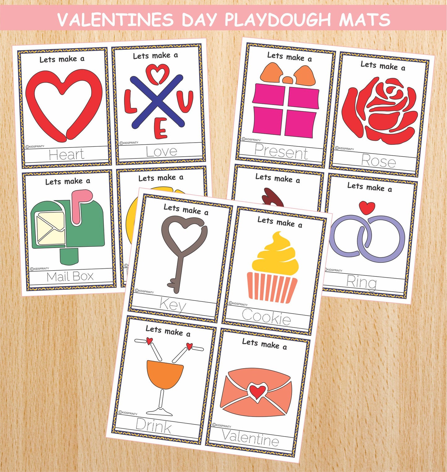 Valentine Play Dough Mats (12 Visual cards)