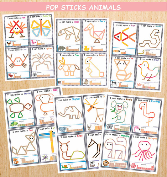 Animals Popsicle Sticks (24 Visual Cards)