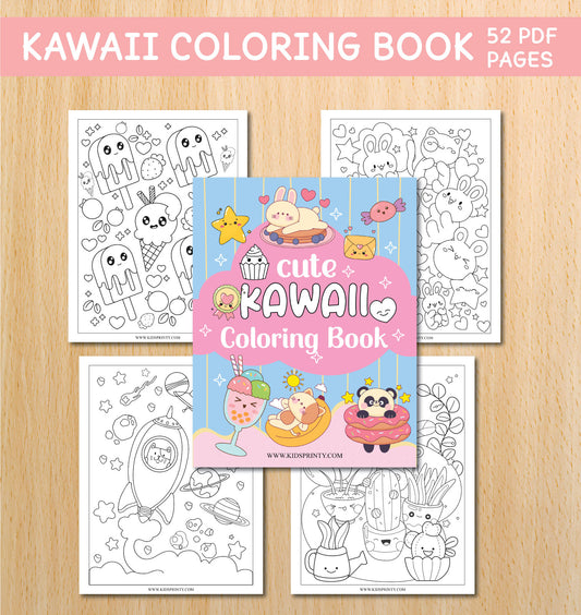 Cute Kawaii Coloring Book (52 Pages)