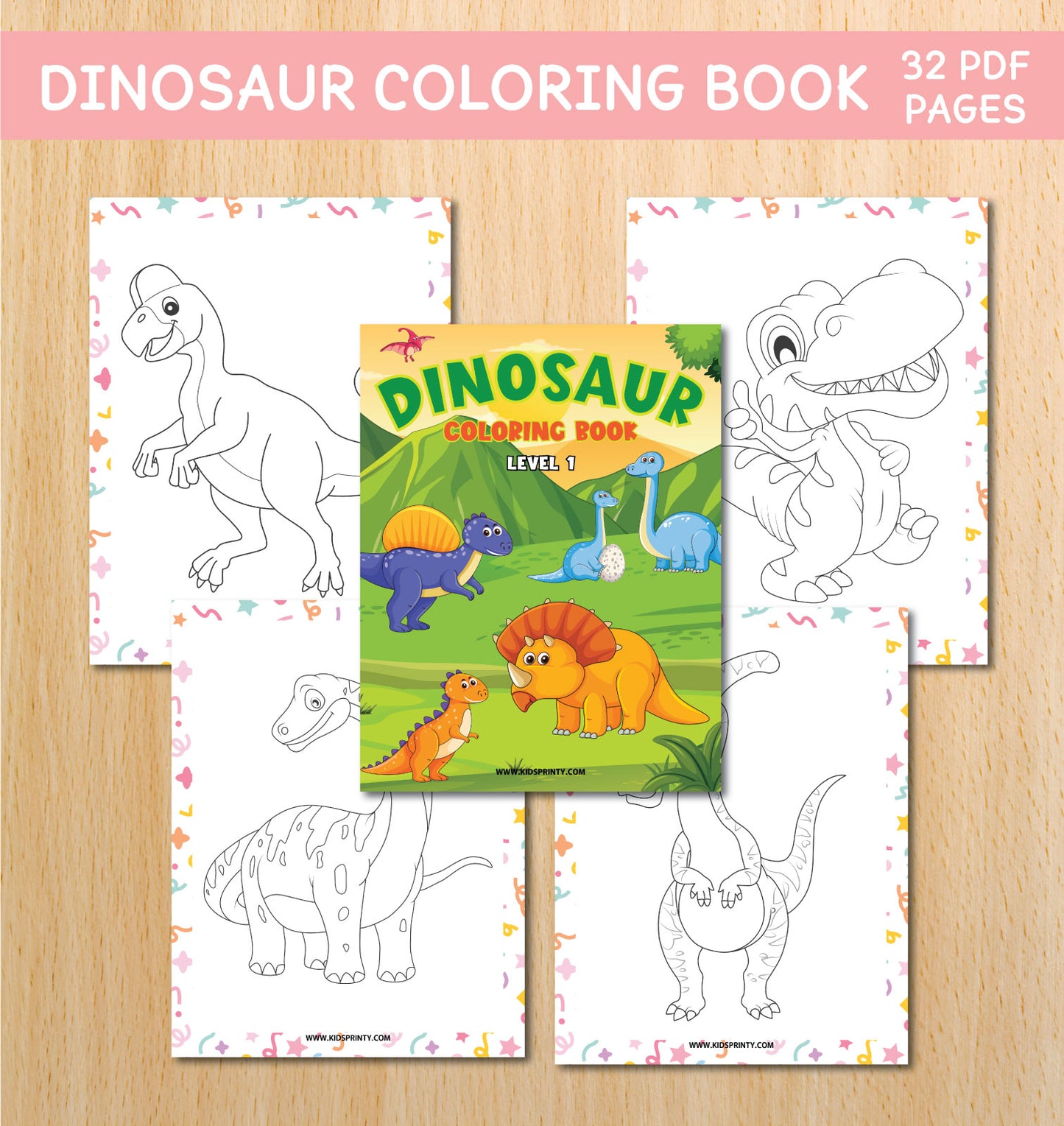 Dinosaur Coloring Book Level 1 (32 pages)