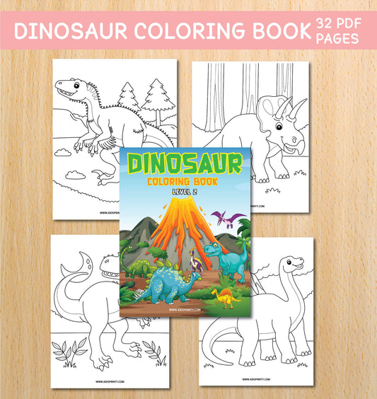 Dinosaur Coloring Book Level 2 (32 Pages)