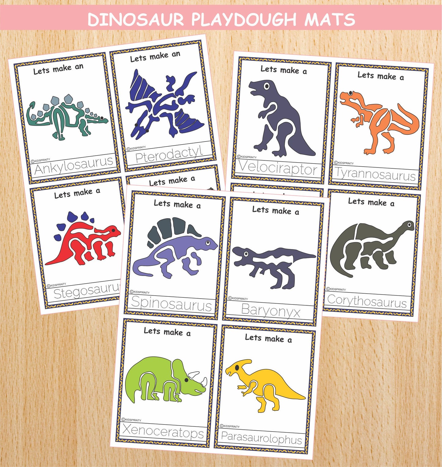 Dinosaur Play Dough Mats (12 Visual cards)