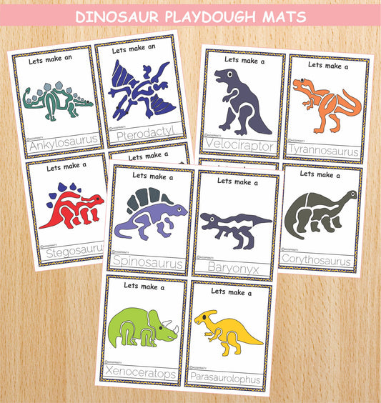 Dinosaur Play Dough Mats (12 Visual cards)