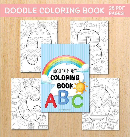 Doodle Alphabet Coloring Book (28 pages)