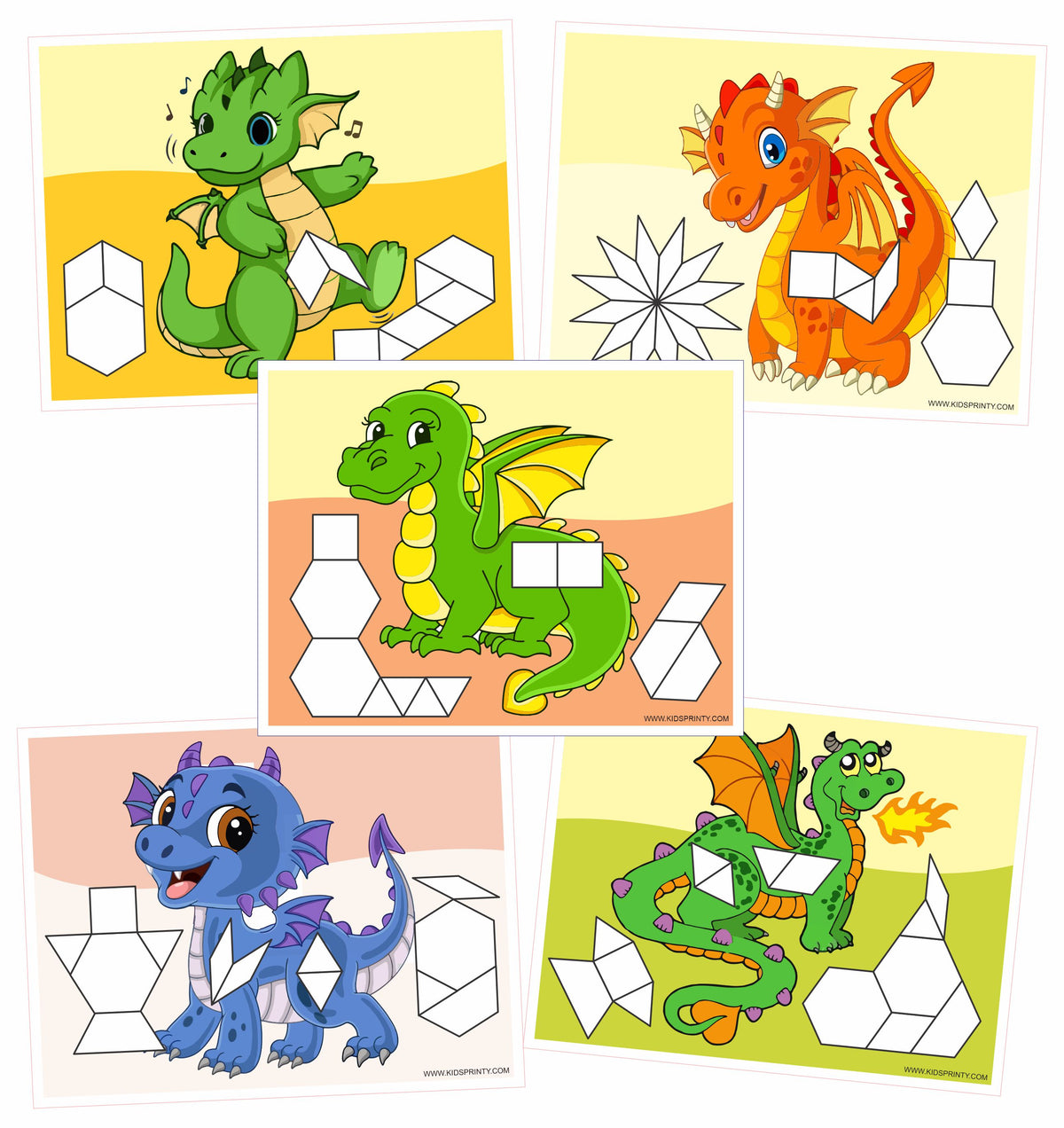 Color Pattern Blocks Worksheet Dragon Pattern Block Mats (10 Pages) – Kids Printy