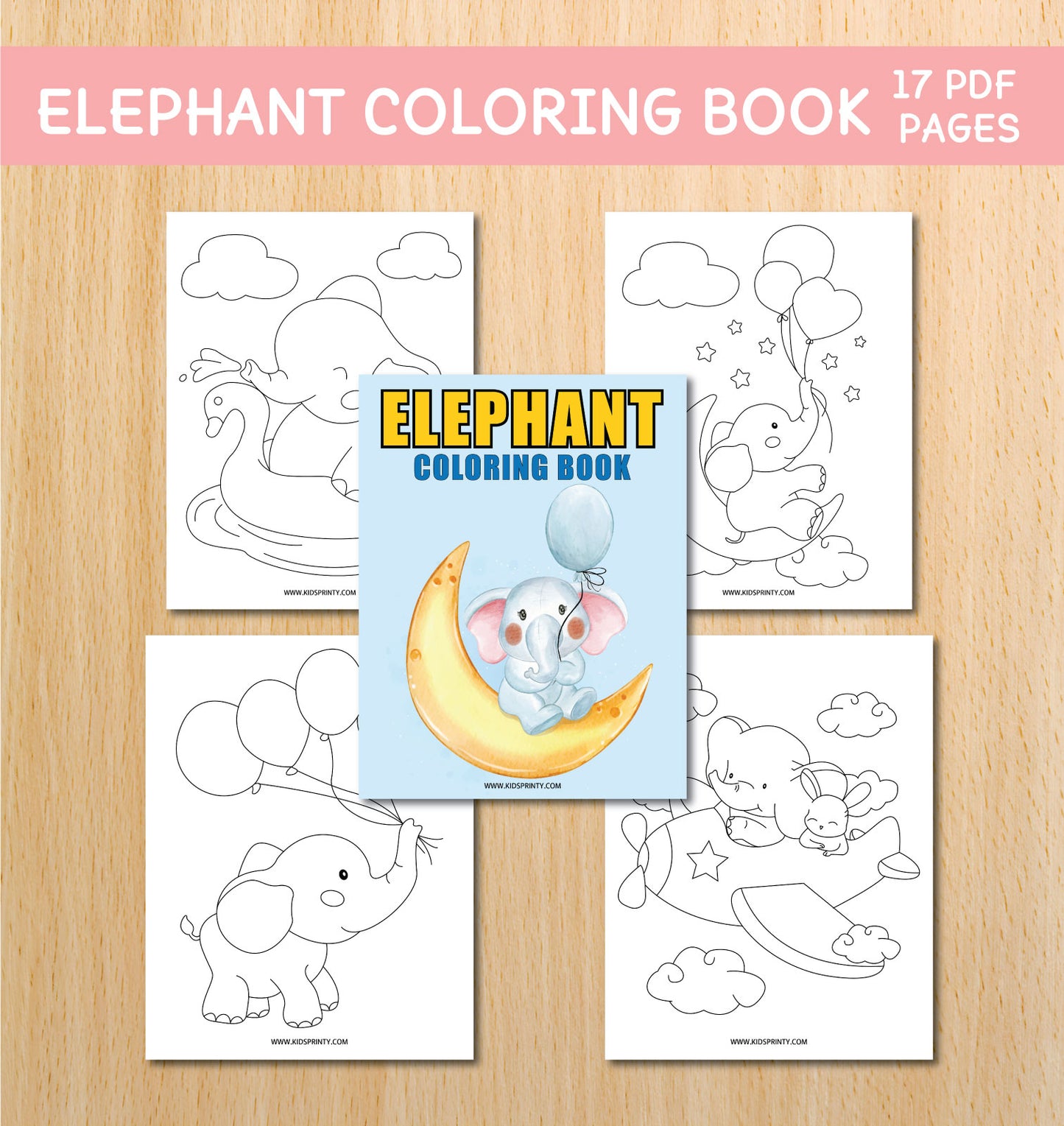 Elephant Coloring Book (17 Pages)