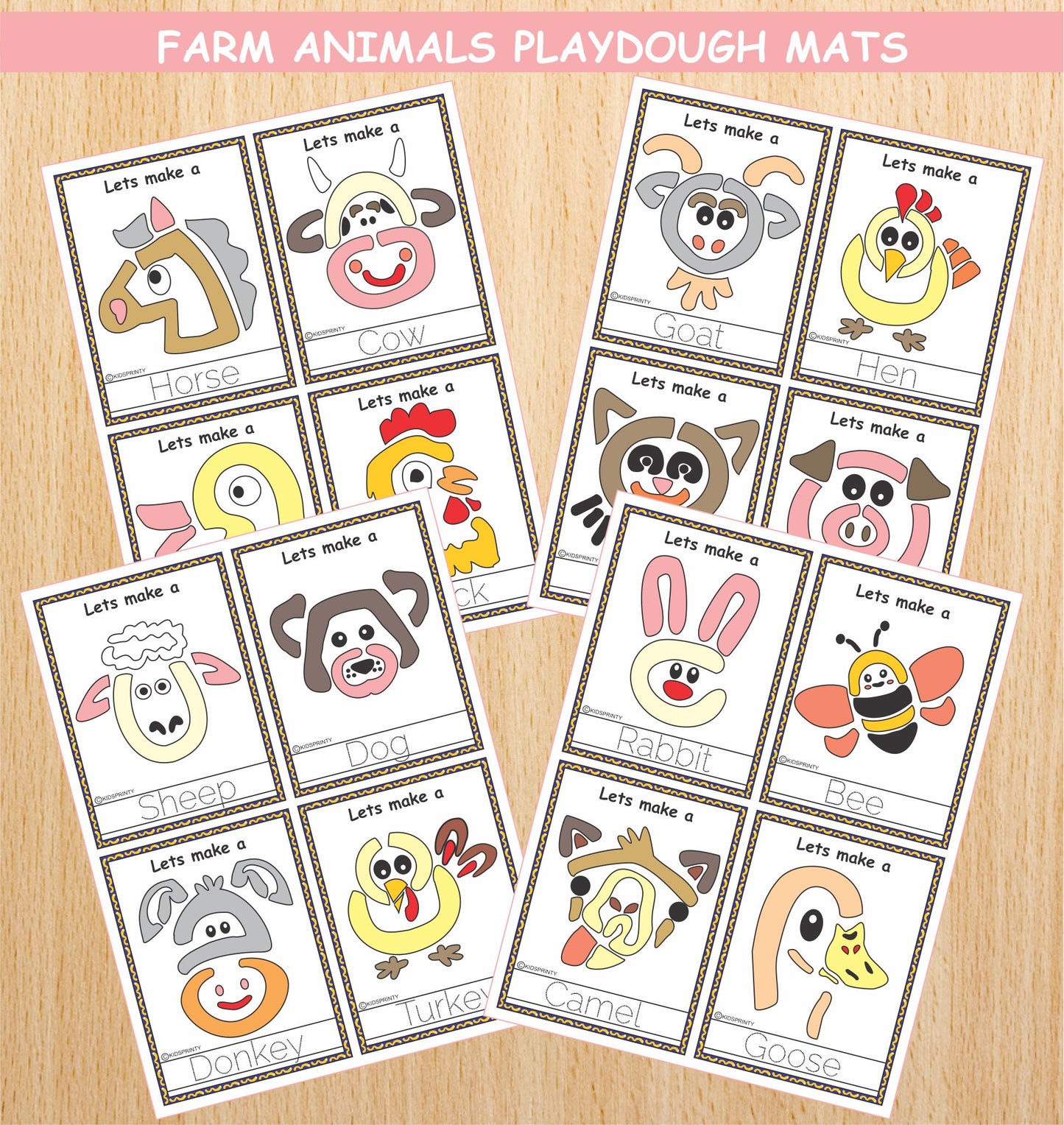 Farm Animals Play Dough Mats (16 Visual Cards)