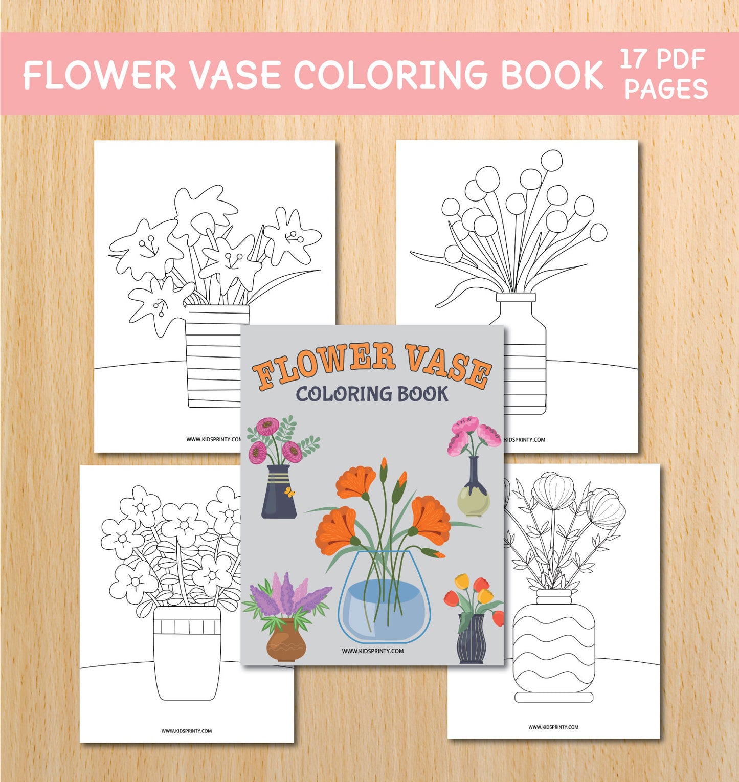 Flower Vase Coloring Book (17 Pages)