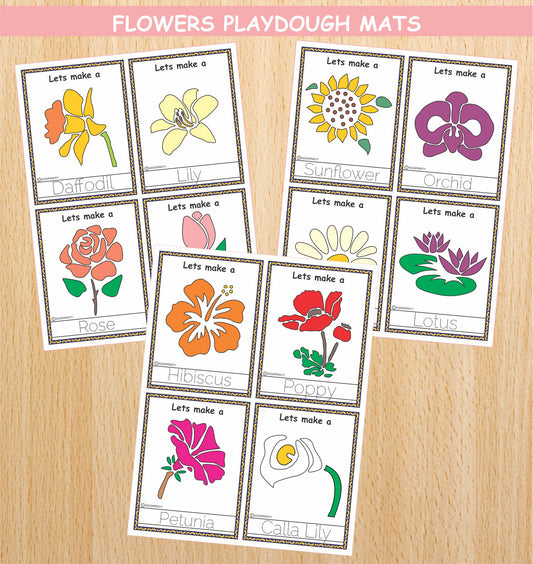 Flowers play Dough Mats (12 Visual Cards)