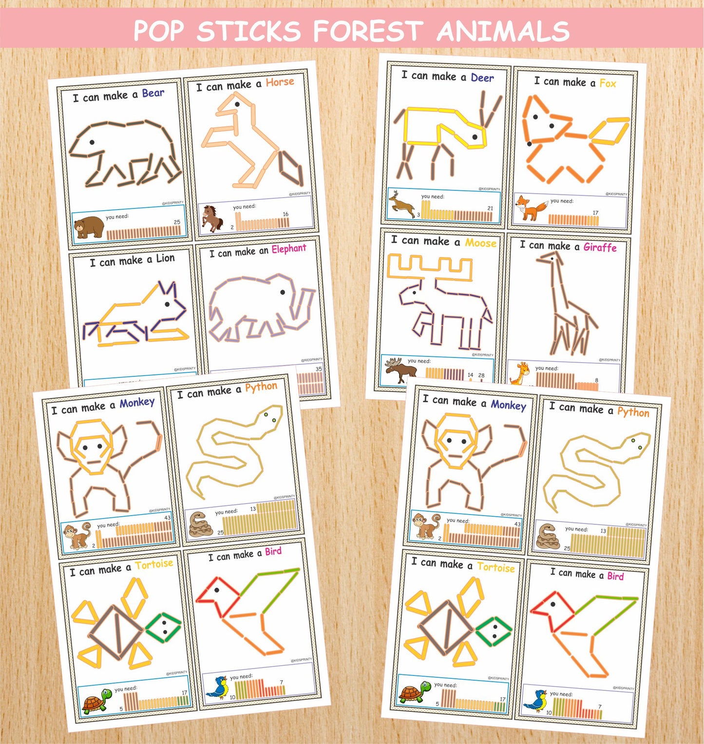 Forest Animals Popsicle Sticks (16 Visual Cards)