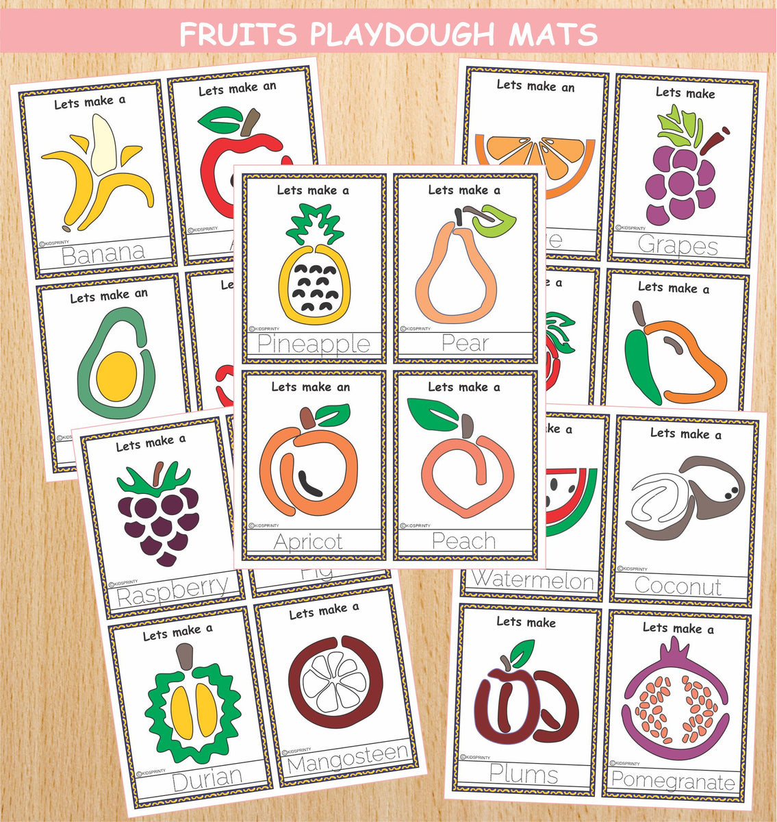 Fruits Play Dough Mats (20 Visual Cards) – Kids Printy