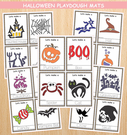 Halloween play Dough Mats (20 Visual Cards)