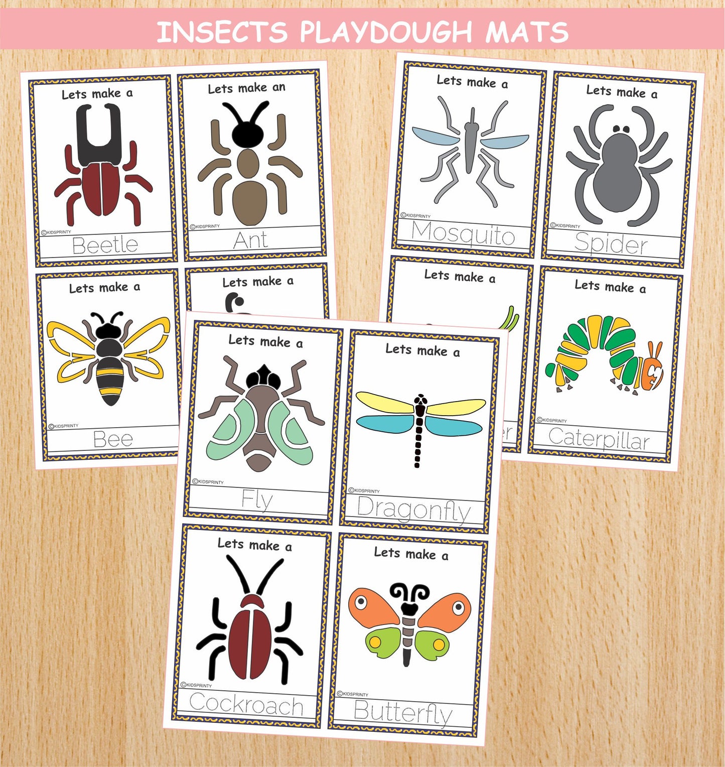 Insects Play Dough Mats (12 Visual Cards)