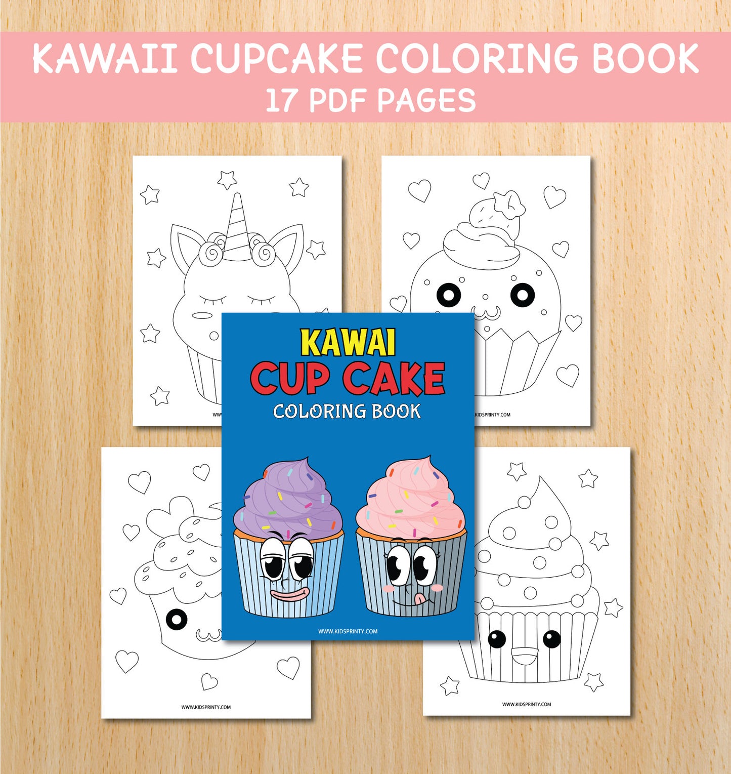 Kawaii Cupcake Coloring Book (17 Pages)