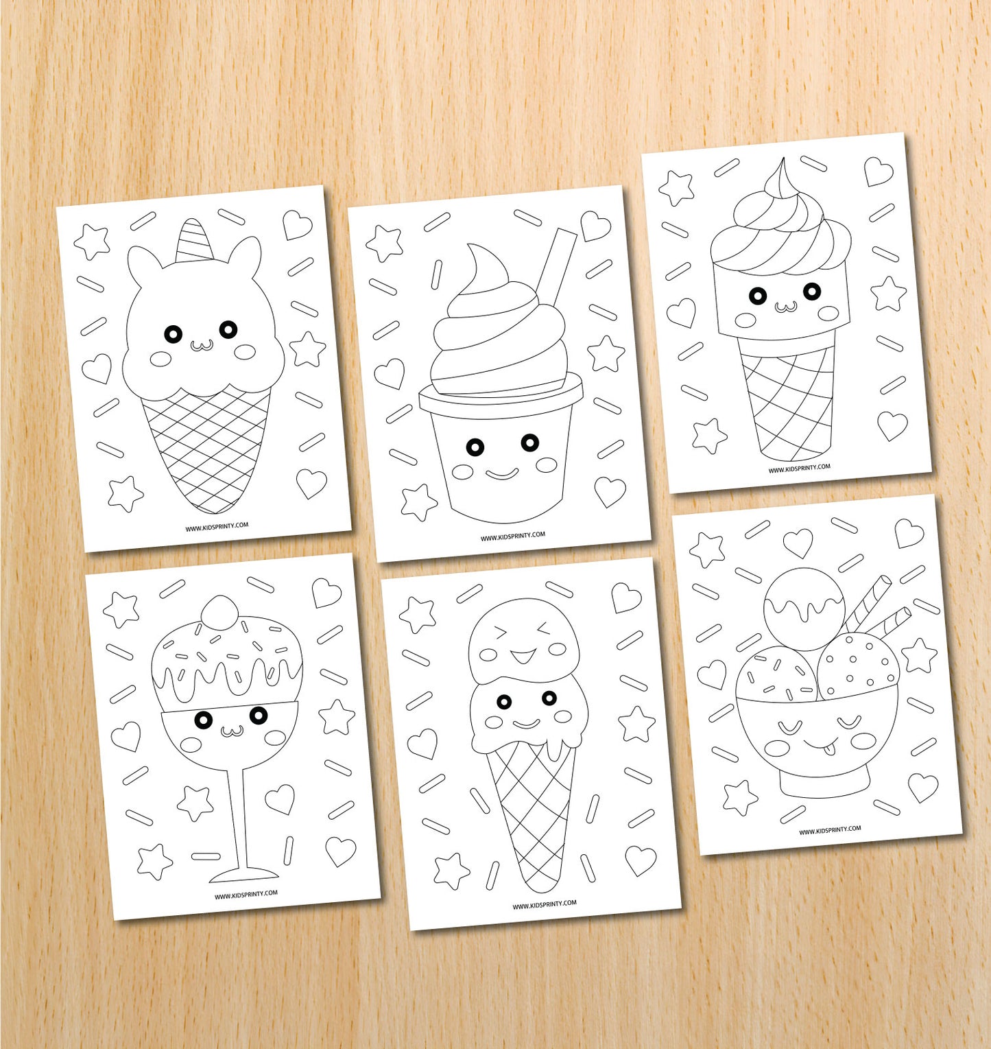 Kawaii Ice Cream Coloring Book (17 Pages)