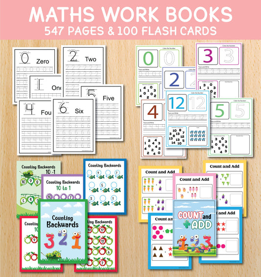 Math Activity Books Bundle (547 Pages & 100 Flash Cards)