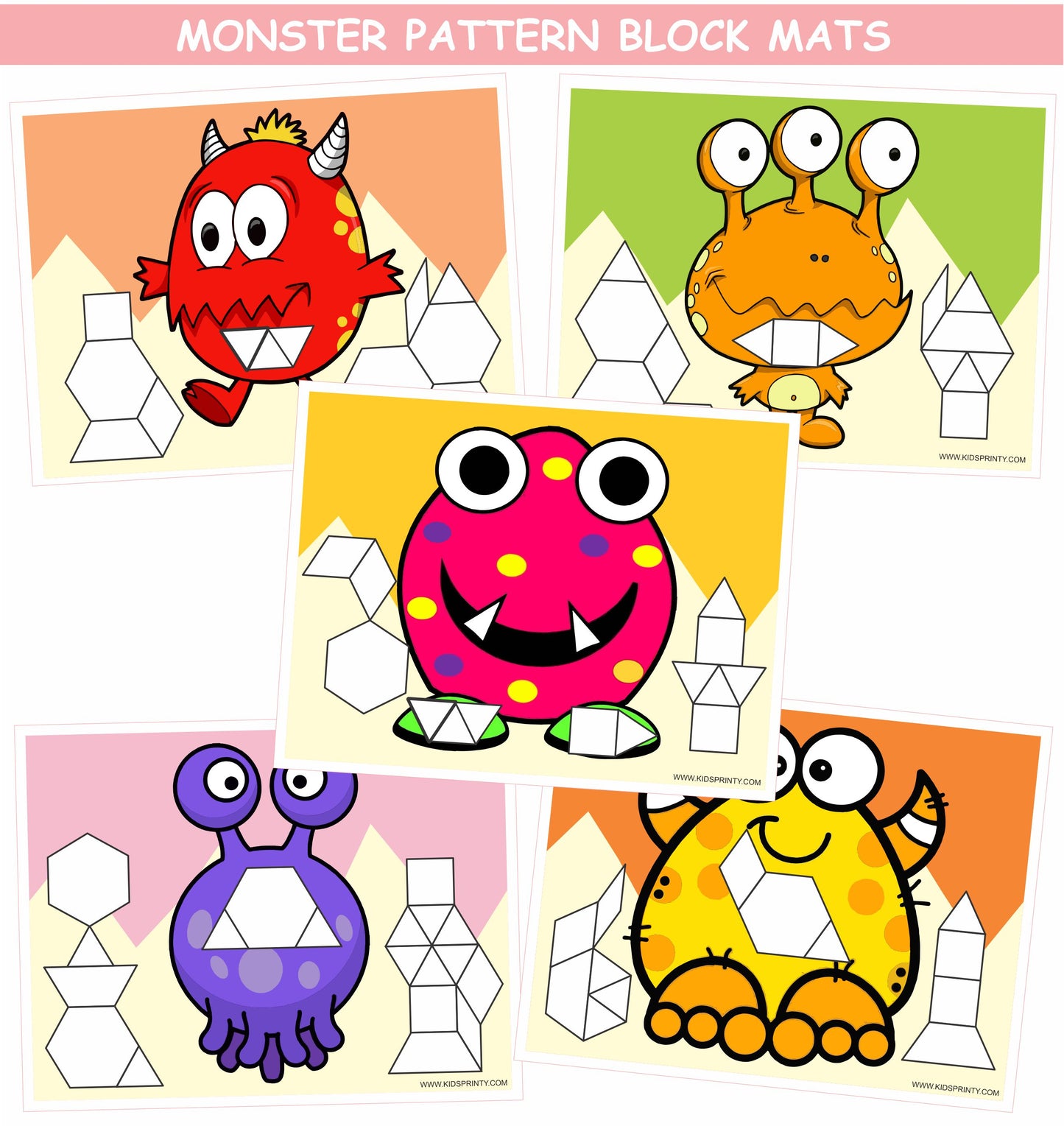 Monster Pattern Block Mats (10 Pages)