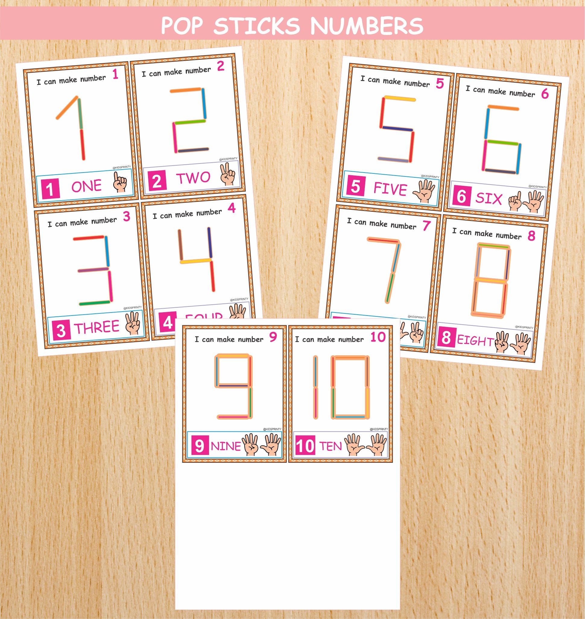 Numbers Popsicle Sticks (10 Visual Cards) – Kids Printy
