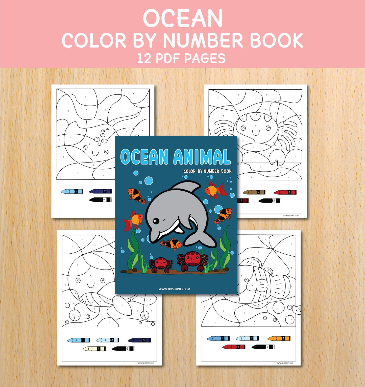 Ocean Animal Color By Number Book (10 pages)