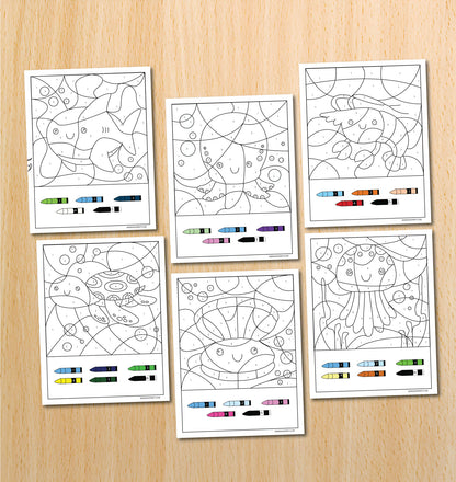 Ocean Animal Color By Number Book (10 pages)