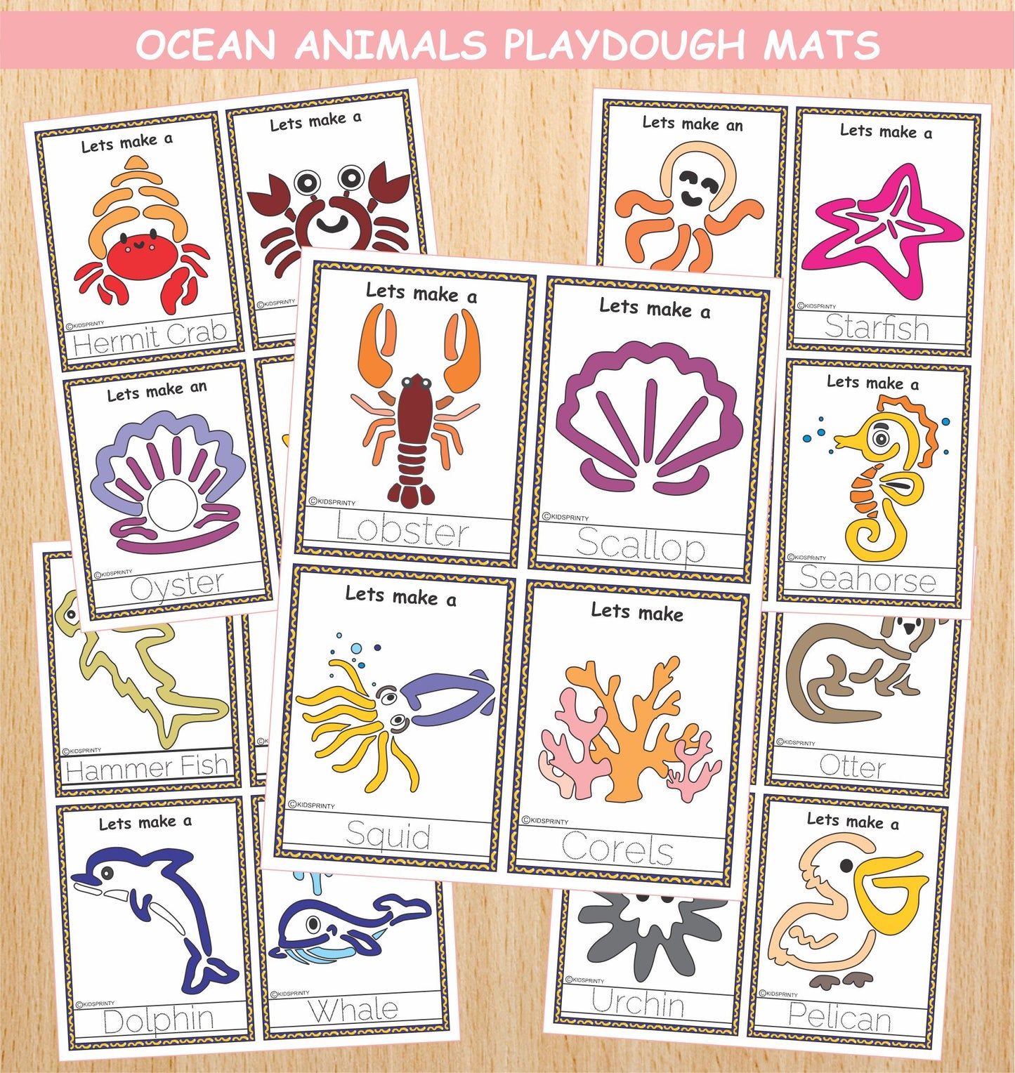 Ocean Animals Play Dough Mats (20 Visual Cards)