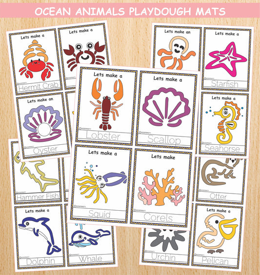 Ocean Animals Play Dough Mats (20 Visual Cards)