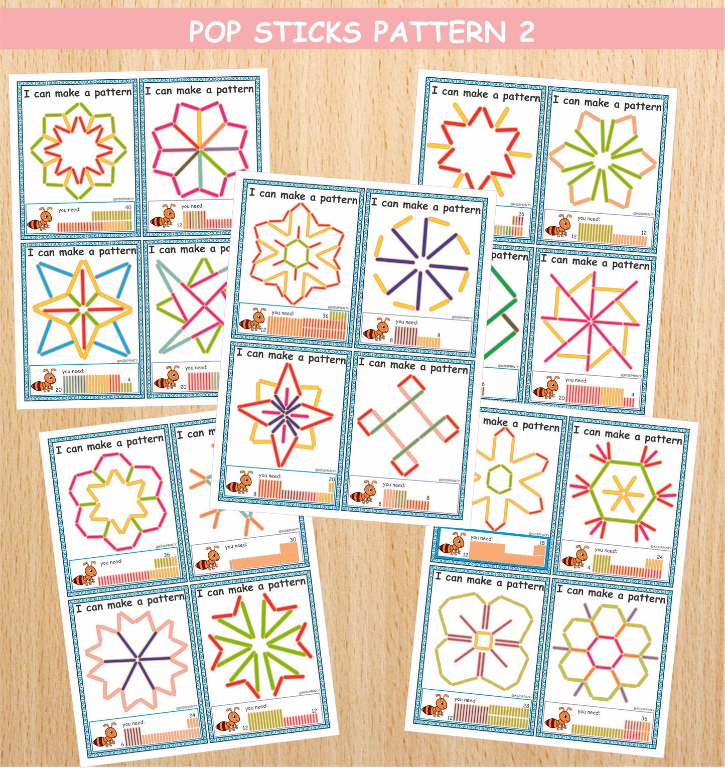 Pattern Popsicle Sticks (40 Visual Cards)