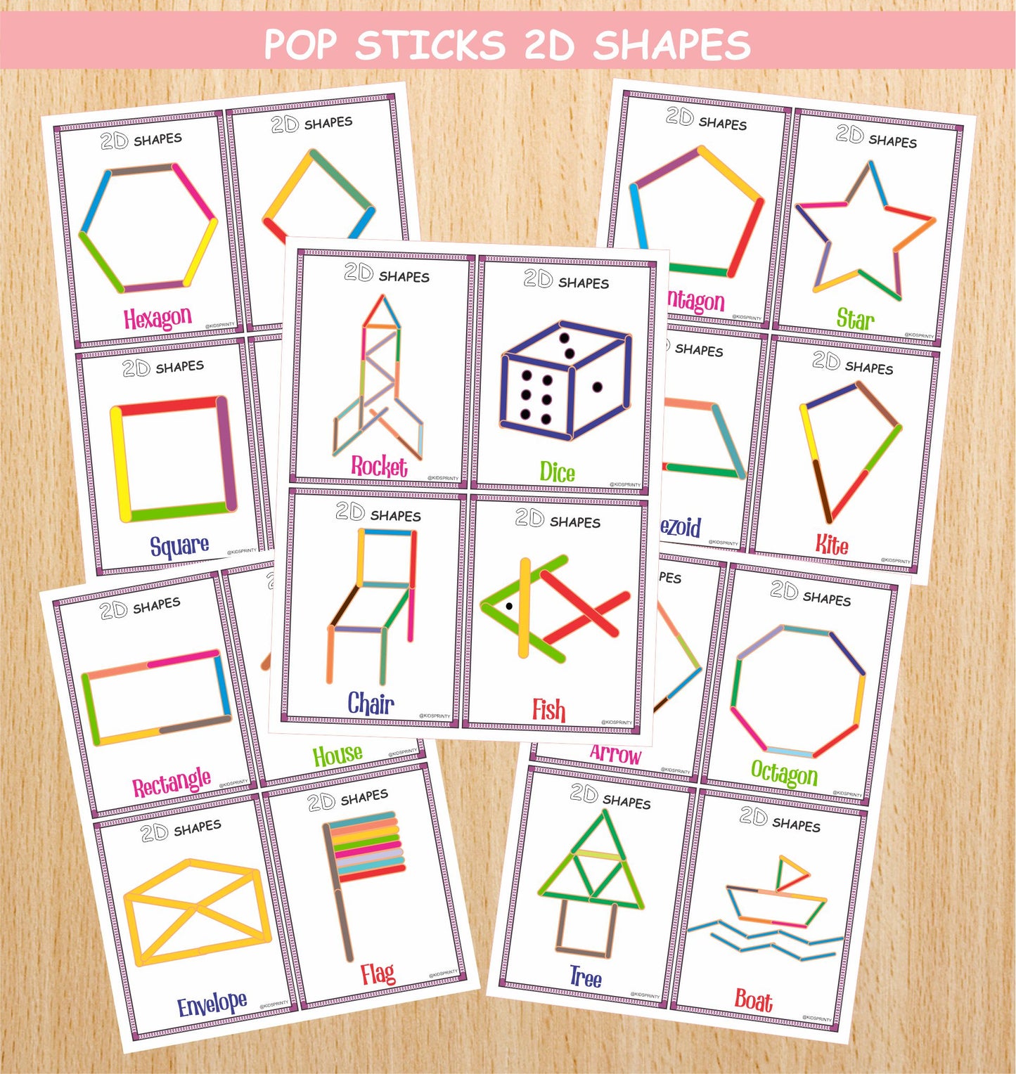 2D Shape Popsicle Sticks (20 Visual Cards)