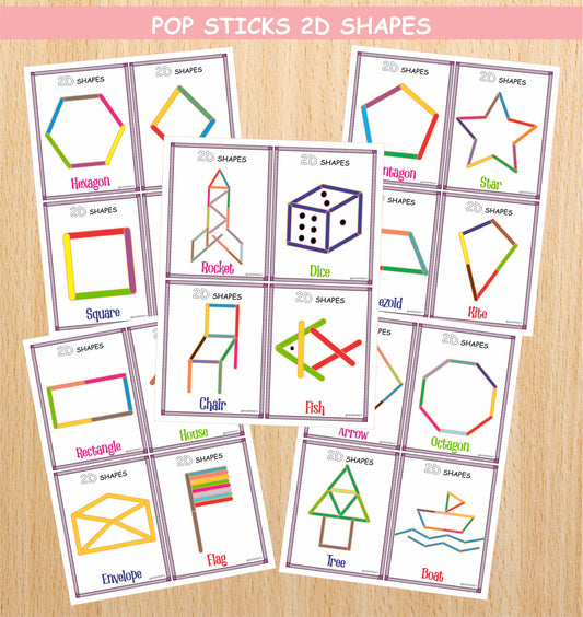 2D Shape Popsicle Sticks (20 Visual Cards)