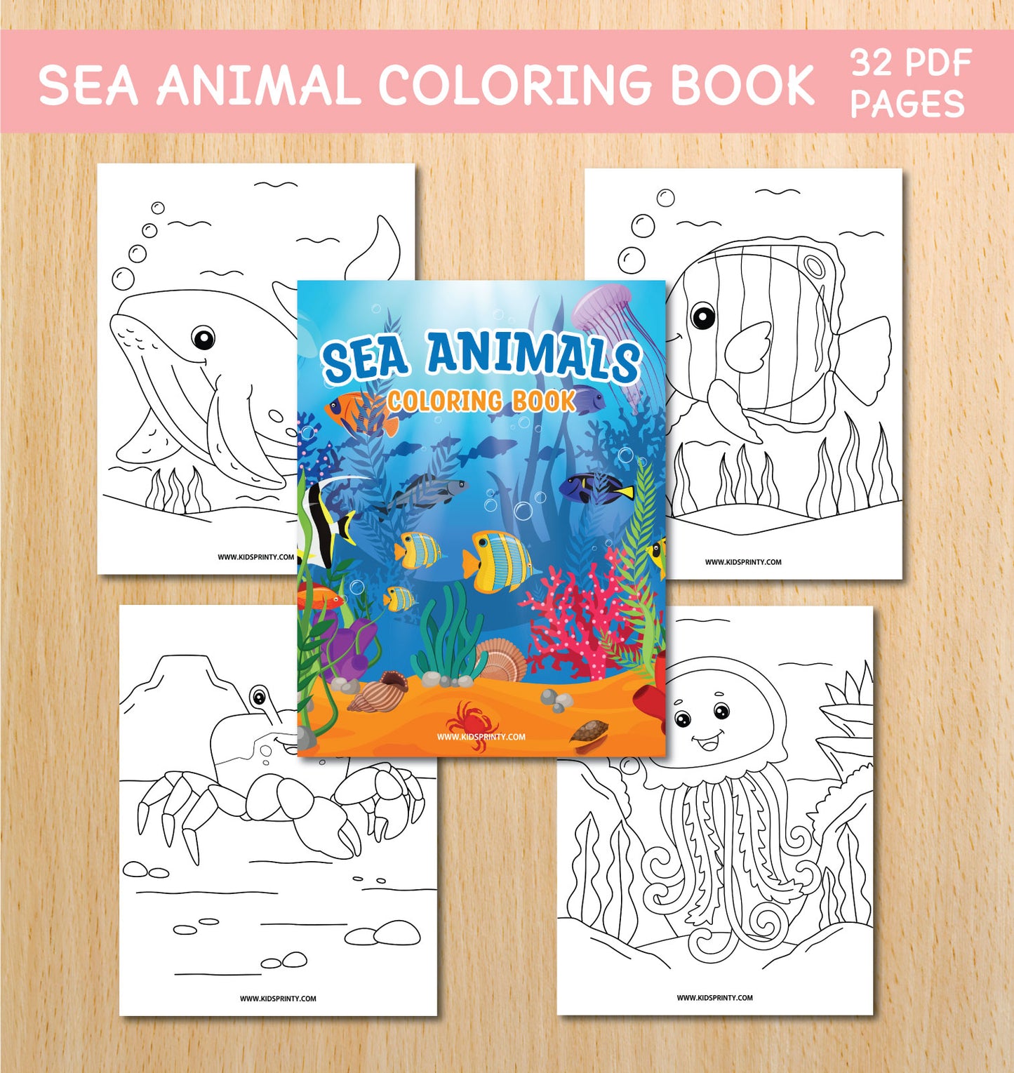 Sea Animals Coloring Book (32 Pages)