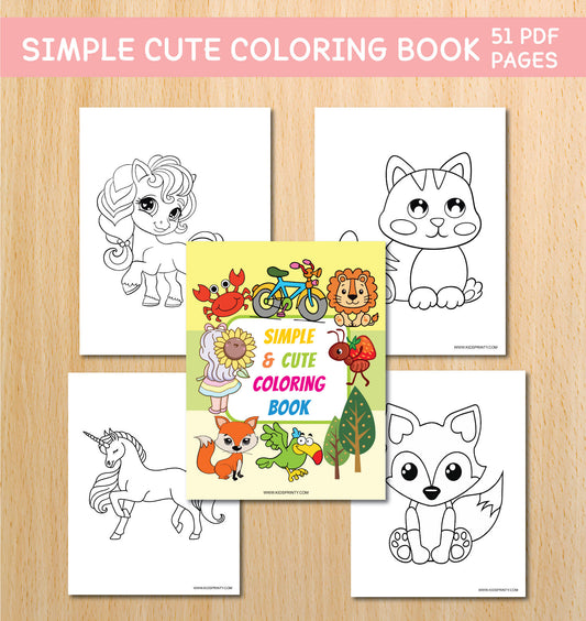 Simple and Cute Coloring Book (51 pages)