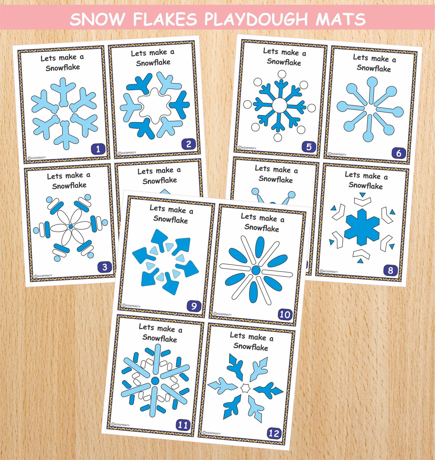 Snow Flakes Play Dough Mats (12 Visual cards)