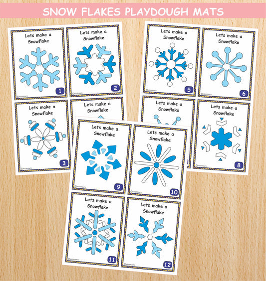 Snow Flakes Play Dough Mats (12 Visual cards)