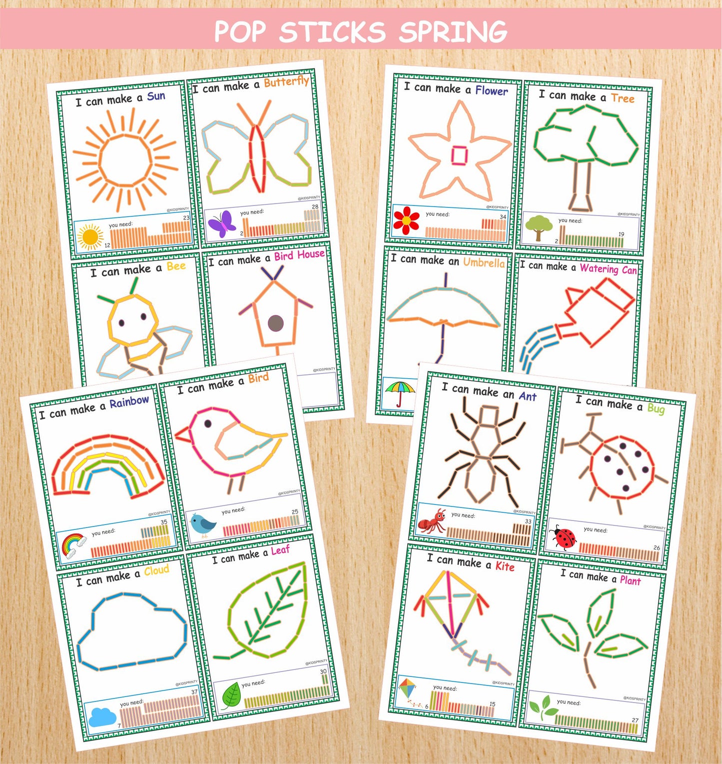 Spring Popsicle Sticks (16 Visual Cards)