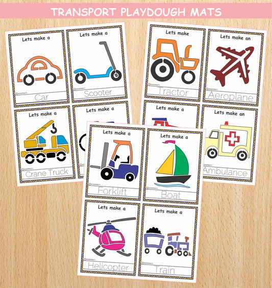 Transport Play Dough Mats (12 Visual cards)