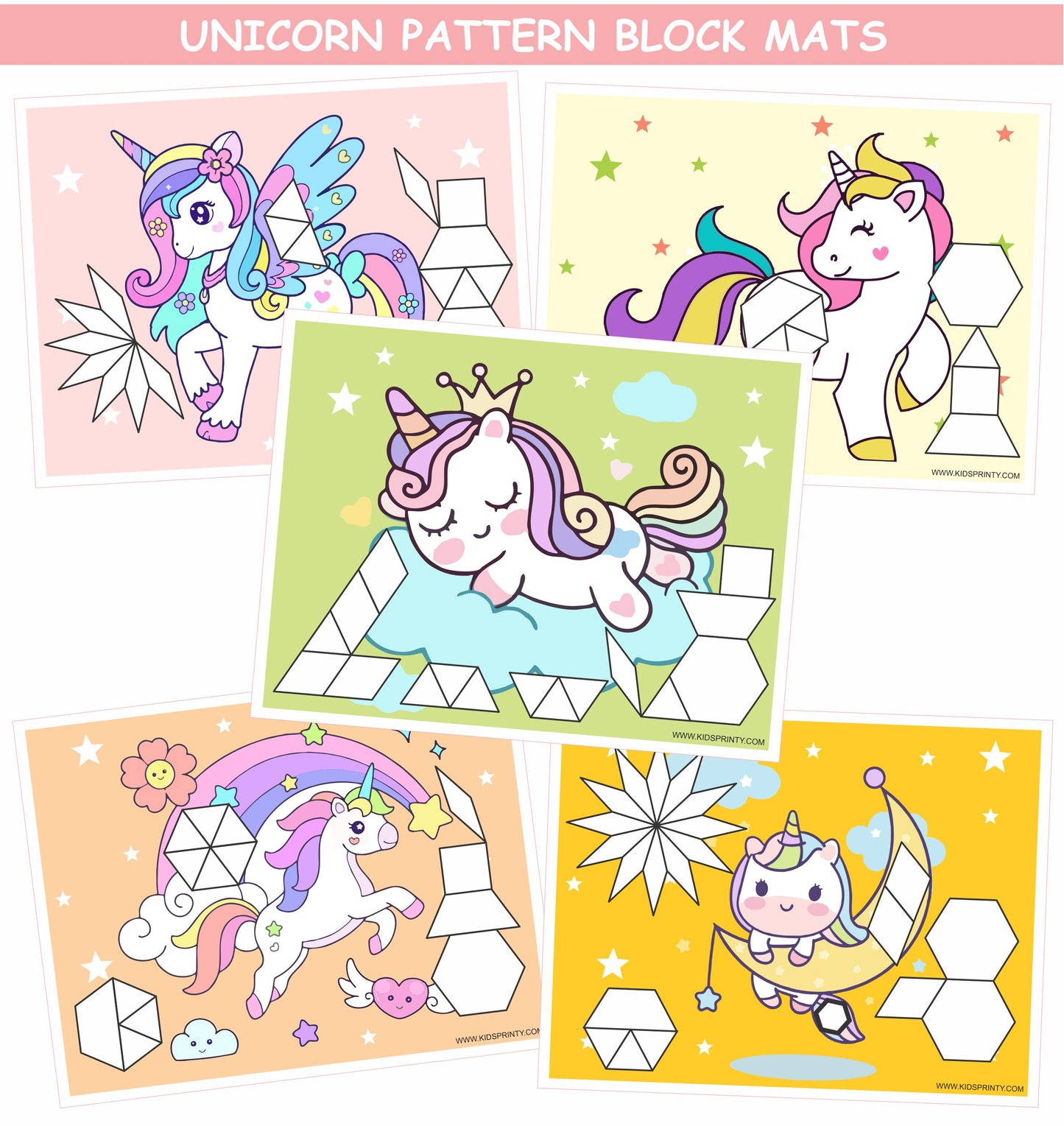 Unicorn Pattern Block Mats (10 Pages)