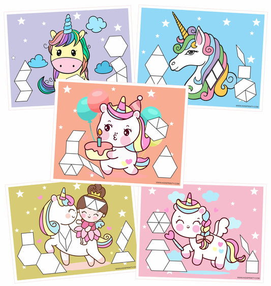 Unicorn Pattern Block Mats (10 Pages)