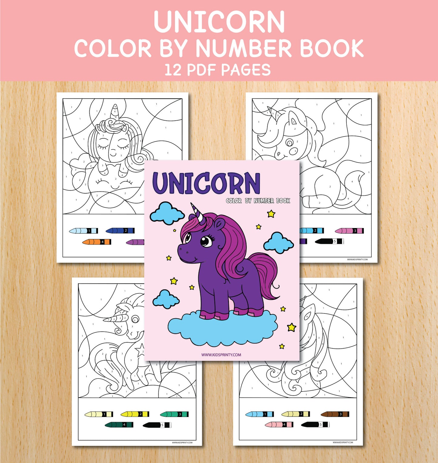 Unicorn Color by Number Book (10 pages)