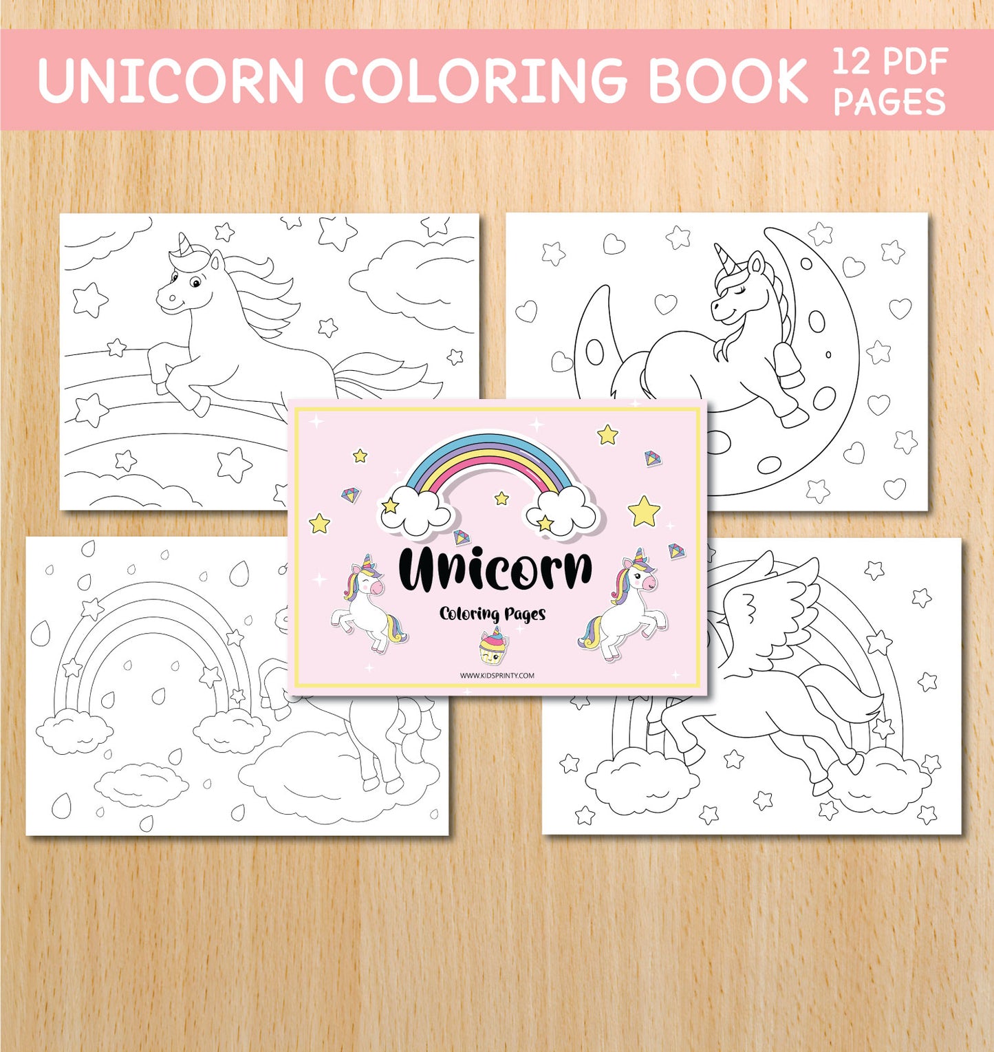 Unicorn Coloring Book (12 Pages)