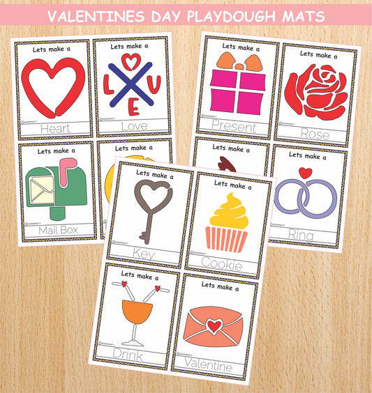 Valentine Play Dough Mats (12 Visual cards)