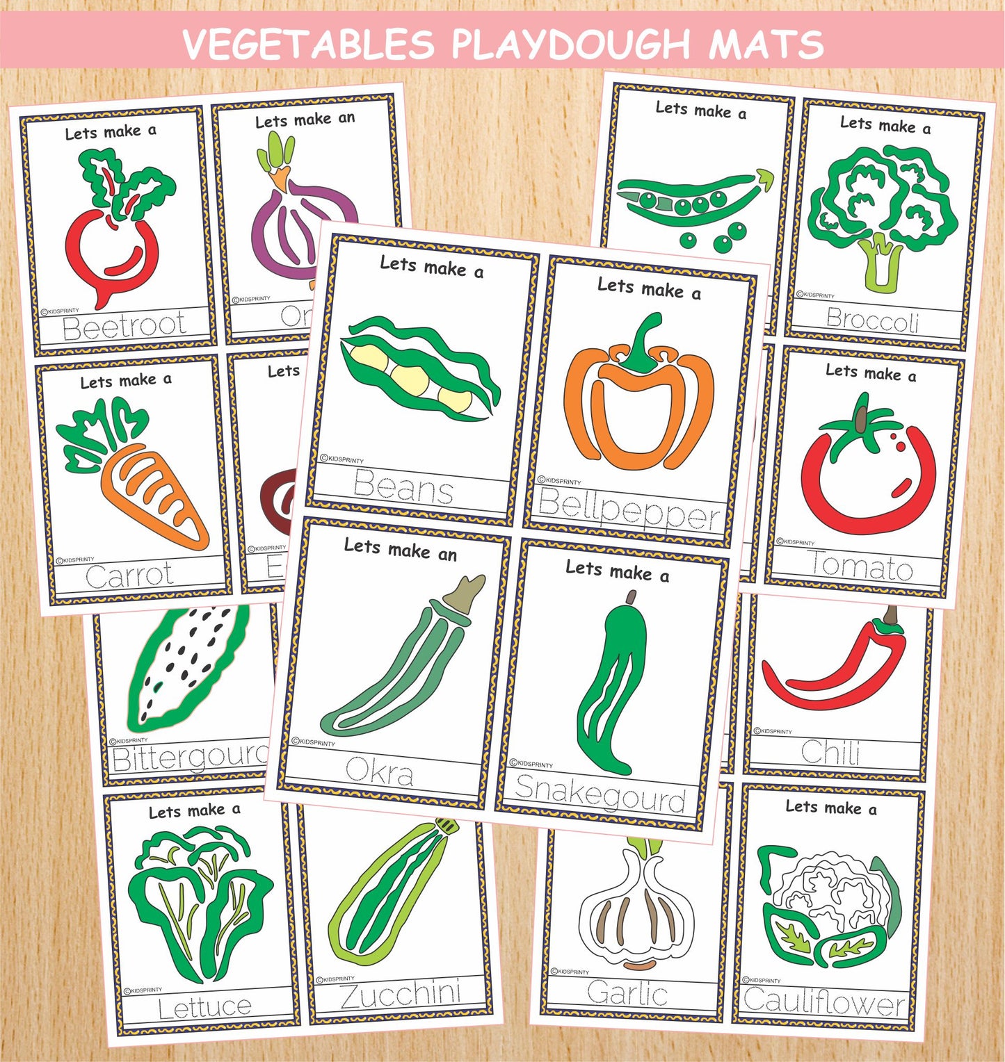 Vegetables Play Dough Mats (20 Visual cards)