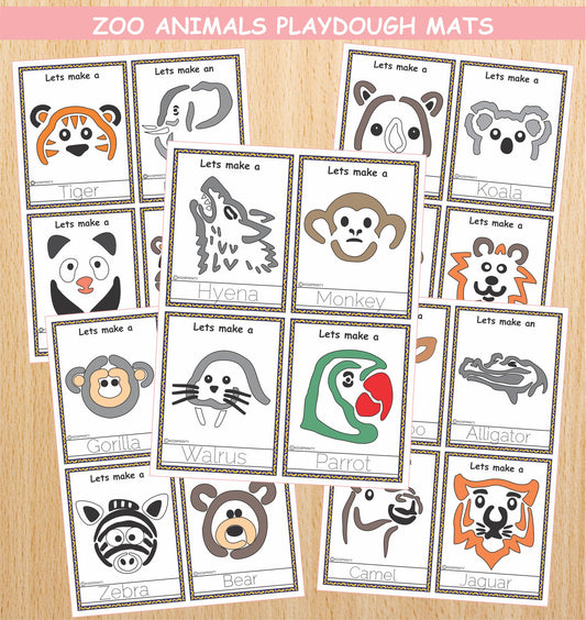 Zoo Animals Play Dough Mats (20 Visual cards)