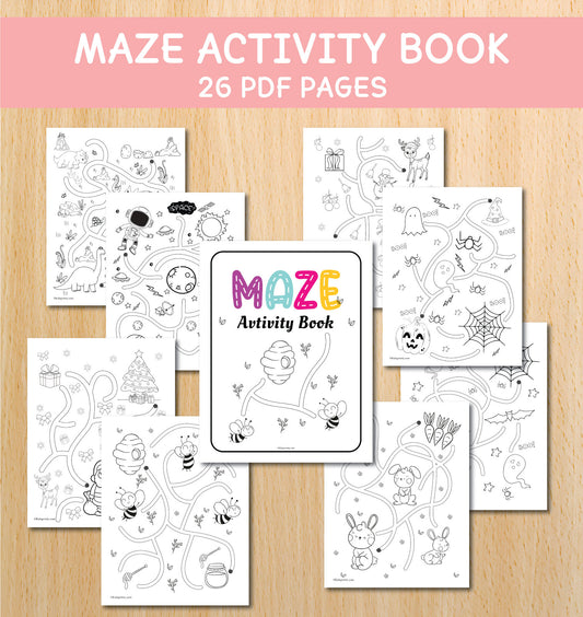 Maze Activity Book Black & White (26 Pages)