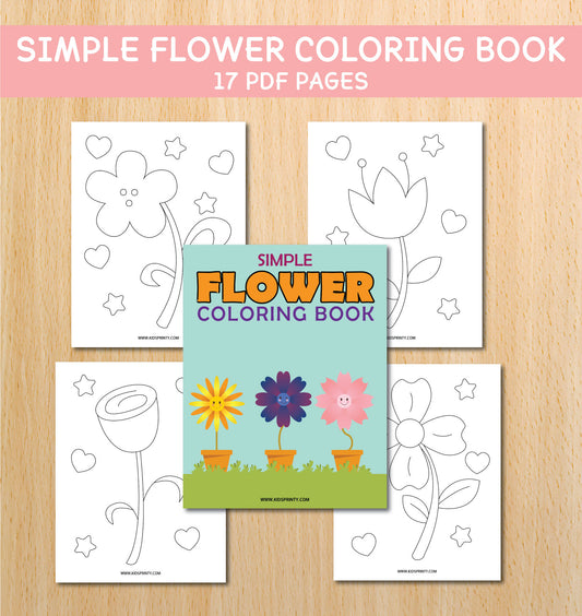 Simple Flower Coloring Book (17 Pages)